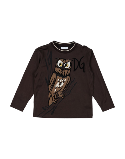 Shop Dolce & Gabbana Toddler Boy T-shirt Dark Brown Size 7 Cotton, Pvc - Polyvinyl Chloride, Elastane