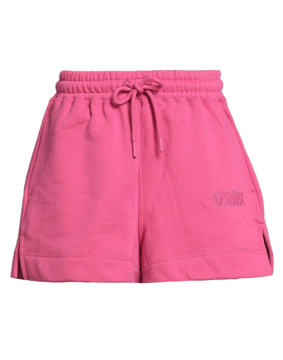 Shop Ganni Woman Shorts & Bermuda Shorts Fuchsia Size Xl Recycled Cotton, Recycled Polyester In Pink