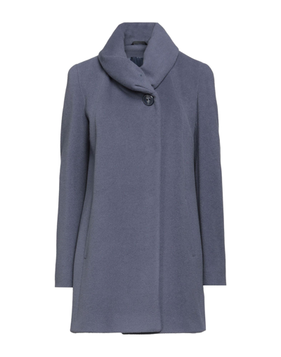 Shop Cinzia Rocca Woman Coat Slate Blue Size 6 Alpaca Wool, Virgin Wool