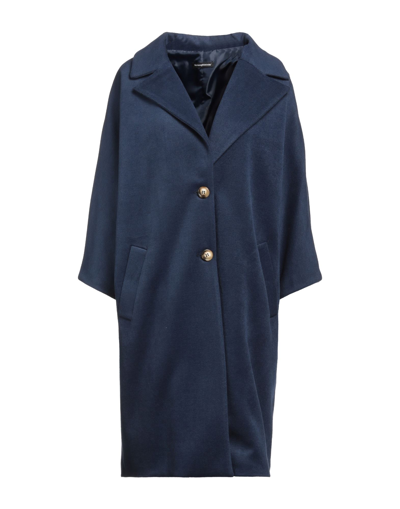 Shop Biancoghiaccio Woman Coat Midnight Blue Size 6 Polyester, Viscose