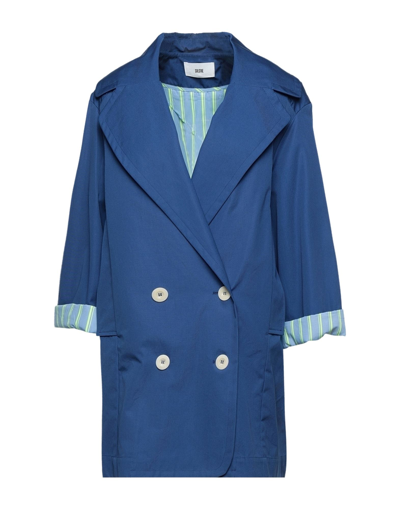 Shop Solotre Woman Overcoat Blue Size 4 Cotton, Polyester