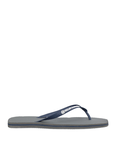 Shop Philipp Plein Man Toe Strap Sandals Midnight Blue Size 7 Rubber