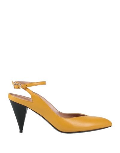 Shop Erika Cavallini Woman Pumps Ocher Size 9 Soft Leather In Yellow