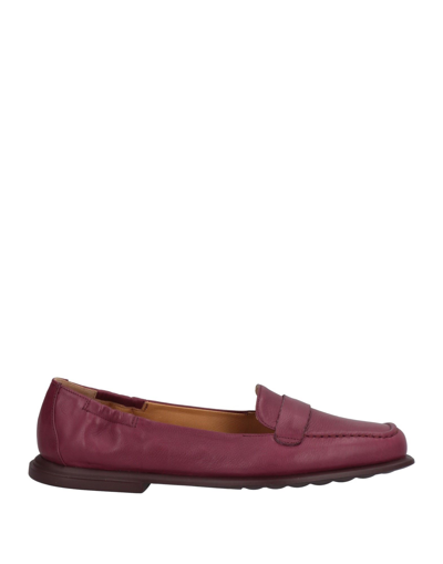 Shop Pomme D'or Woman Loafers Burgundy Size 7 Soft Leather In Red