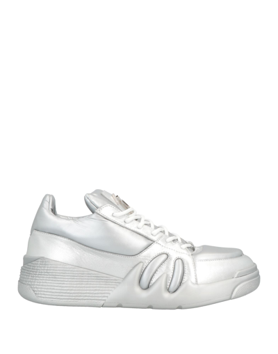 Shop Giuseppe Zanotti Man Sneakers Silver Size 6 Soft Leather, Textile Fibers
