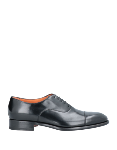 Santoni Man Lace-up Shoes Black Size 5.5 Soft Leather In Black