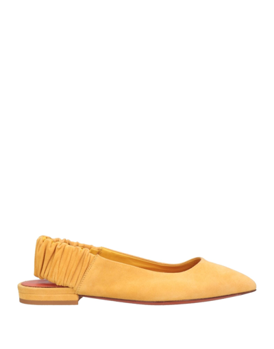 Shop Santoni Woman Ballet Flats Ocher Size 5.5 Soft Leather In Yellow