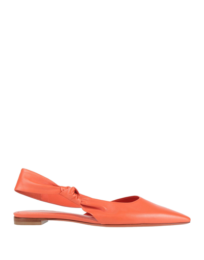 Shop Santoni Woman Ballet Flats Orange Size 7.5 Soft Leather