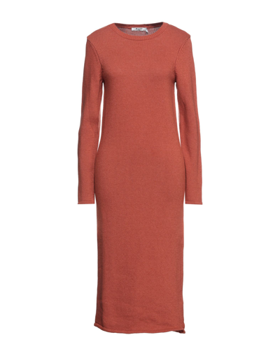 Shop Na-kd Woman Midi Dress Rust Size L Polyamide, Wool, Viscose In Red