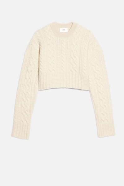Shop Ami Alexandre Mattiussi Cable Knitted Short Sweater In Neutrals