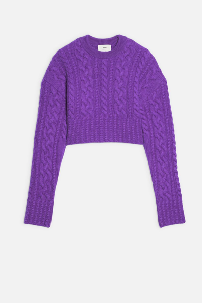Shop Ami Alexandre Mattiussi Cable Knitted Short Sweater In Purple