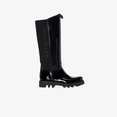 Shop Moncler Gilla Branded Knee-high Rubber Boots - Women's - Fabric/rubber In Black