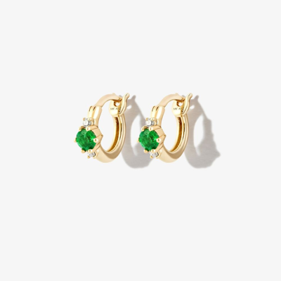 Shop Adina Reyter 14k Yellow Gold Trio Emerald And Diamond Huggie Earrings