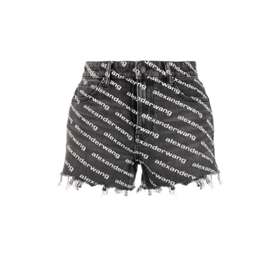 Shop Alexander Wang Black Bite Logo Denim Shorts - Women's - Cotton In Grey