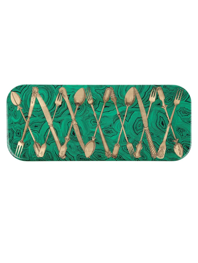 Shop Fornasetti Posateria Cutlery Tray In Green