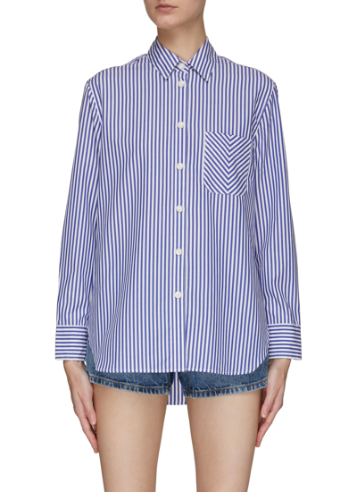 Shop Rag & Bone Mismatching Pocket Striped Cotton Shirt In Blue