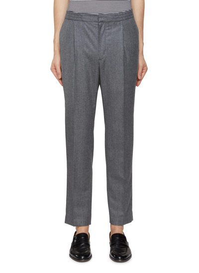 Shop Officine Generale ‘drew' Mid Rise Elasticated Waistband Tailored Wool Pants In Grey