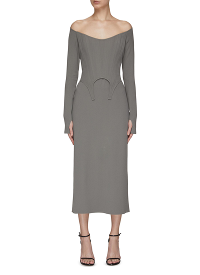 Shop Dion Lee Corset Garter Strap Detail Midi Dress In Grey