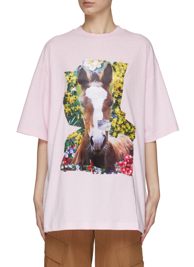 Shop Acne Studios Horse Collage Print Cotton Oversized Crewneck T-shirt In Pink
