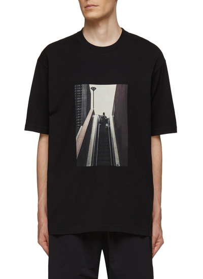 Shop Song For The Mute Escalator Print Cotton Oversized Crewneck T-shirt In Black