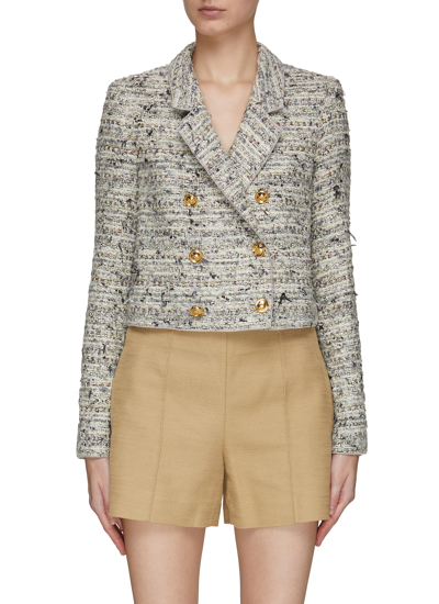 Shop Giambattista Valli Gold-toned Button Double-breasted Tweed Jacket In Grey