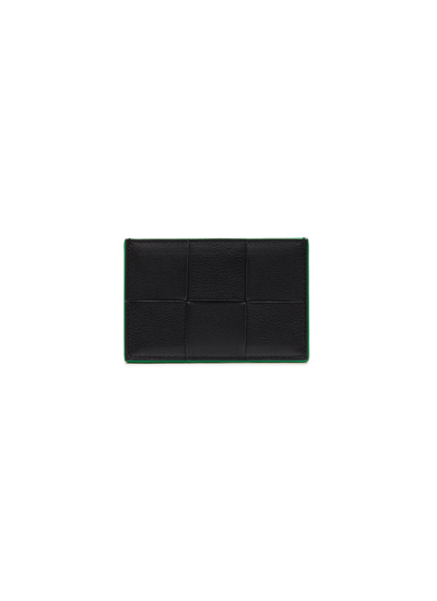 Shop Bottega Veneta Contrasting Trim Oversized Intrecciato Grained Leather Cardholder In Black