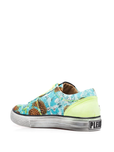 Shop Philipp Plein Flame-print Canvas Low-top Sneakers In Blue