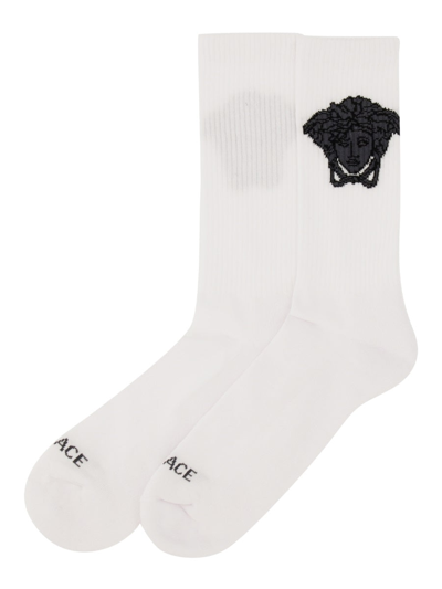 Shop Versace Medusa Socks. In White