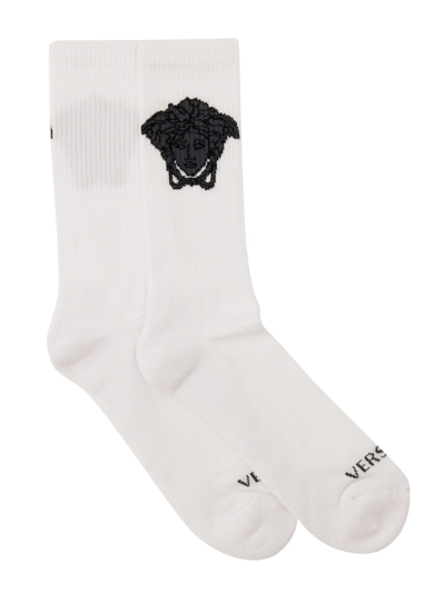 Shop Versace Medusa Socks. In White