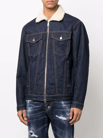 Shop Dsquared2 Faux-shearling Lined Denim Jacket In Blue