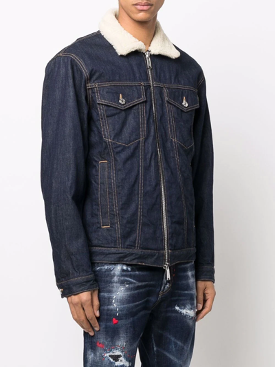 Shop Dsquared2 Faux-shearling Lined Denim Jacket In Blue