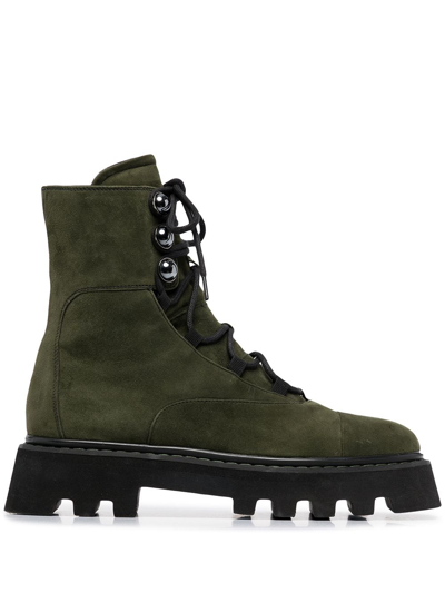 Shop Nicholas Kirkwood Pearlogy Suede Combat Boots In Green