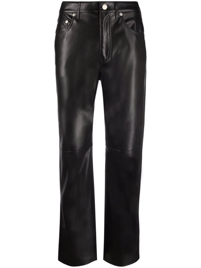 Shop Nanushka Faux-leather Cropped Straight-leg Trousers In Black