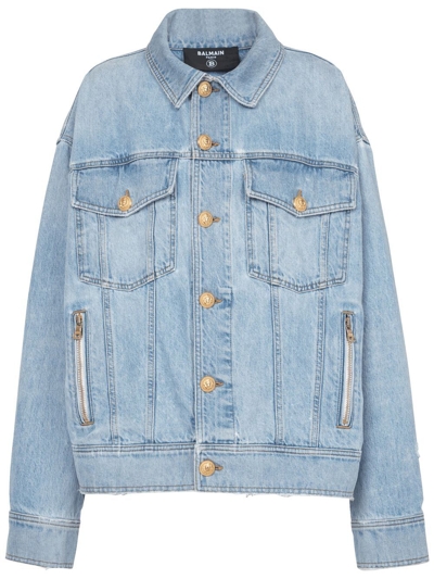 Shop Balmain Long-sleeve Denim Jacket In Blau