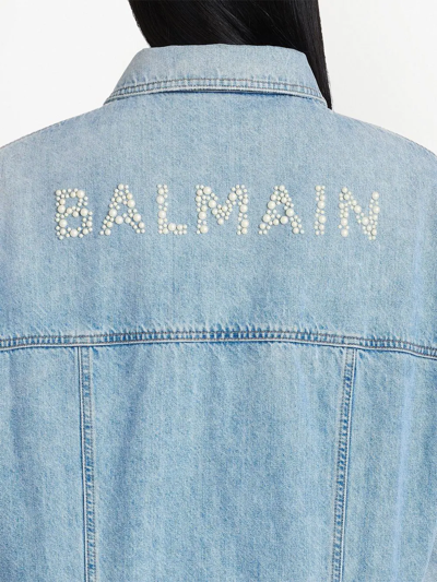 Shop Balmain Long-sleeve Denim Jacket In Blau