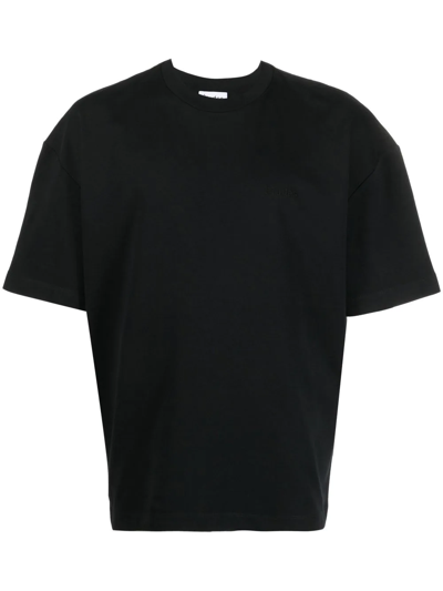 Shop Etudes Studio Embroidered-logo Organic Cotton T-shirt In Black