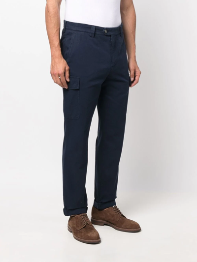 Shop Brunello Cucinelli Four-pocket Cotton Cargo Trousers In Blue