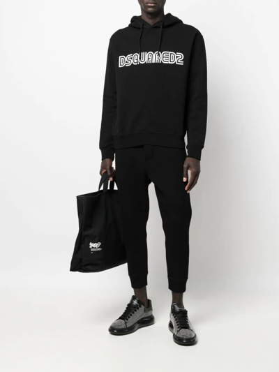 Dsquared2 Black Logo-print Cotton Hoodie In Black