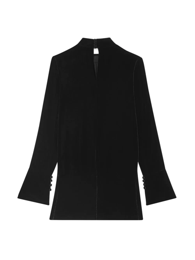 Shop Saint Laurent Long-sleeve Silk Dress In Black
