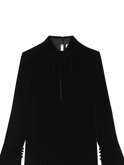 Shop Saint Laurent Long-sleeve Silk Dress In Black
