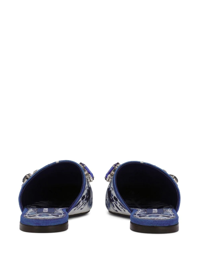 Shop Dolce & Gabbana Majolica-print Brocade Mules In Blue