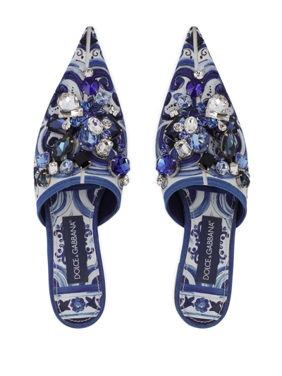 Dolce & Gabbana Embellished Jacquard Slippers In Blue