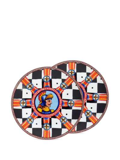 Shop Dolce & Gabbana Porcelain Bread Plates (set Of 2) In Multicolour