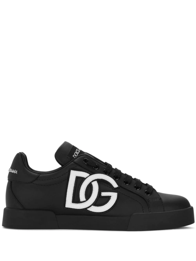 Shop Dolce & Gabbana Portofino Logo-tag Leather Sneakers In Schwarz