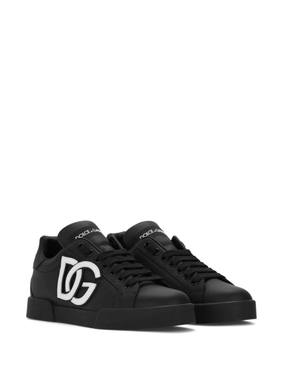 Dolce & Gabbana Calfskin Portofino Sneakers With Dg Logo In Schwarz