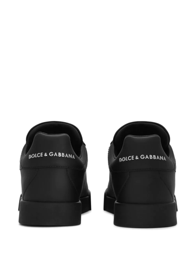 Dolce & Gabbana Calfskin Portofino Sneakers With Dg Logo In Schwarz