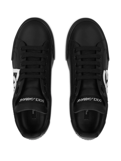 Dolce & Gabbana Calfskin Portofino Sneakers With Dg Logo In Schwarz
