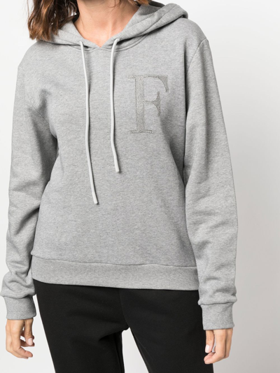 Shop Fabiana Filippi Bead Logo-embroidered Hoodie In Grey