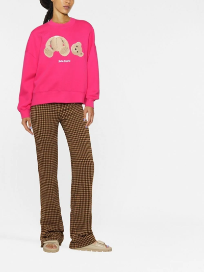 Palm Angels Bear-print Relaxed-fit Cotton Sweatshirt In Fuchsia Brown