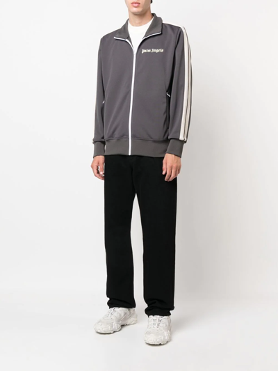 Palm Angels Slim-fit Logo-print Striped Shell Track Jacket In Grey